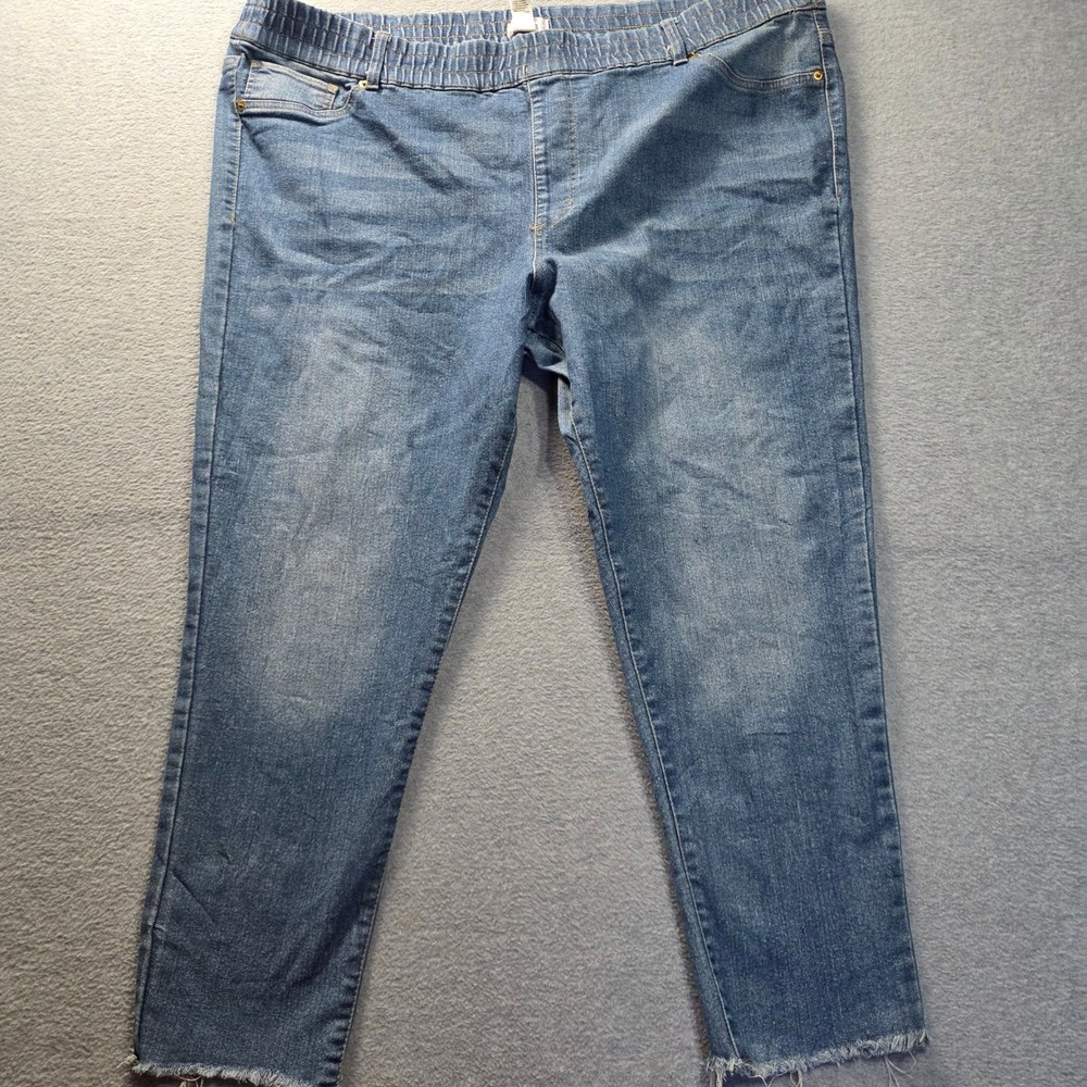 Just Be Crop Jeans Womens Plus 3X Light Wash Pull On Stretch Raw Hem Denim‎